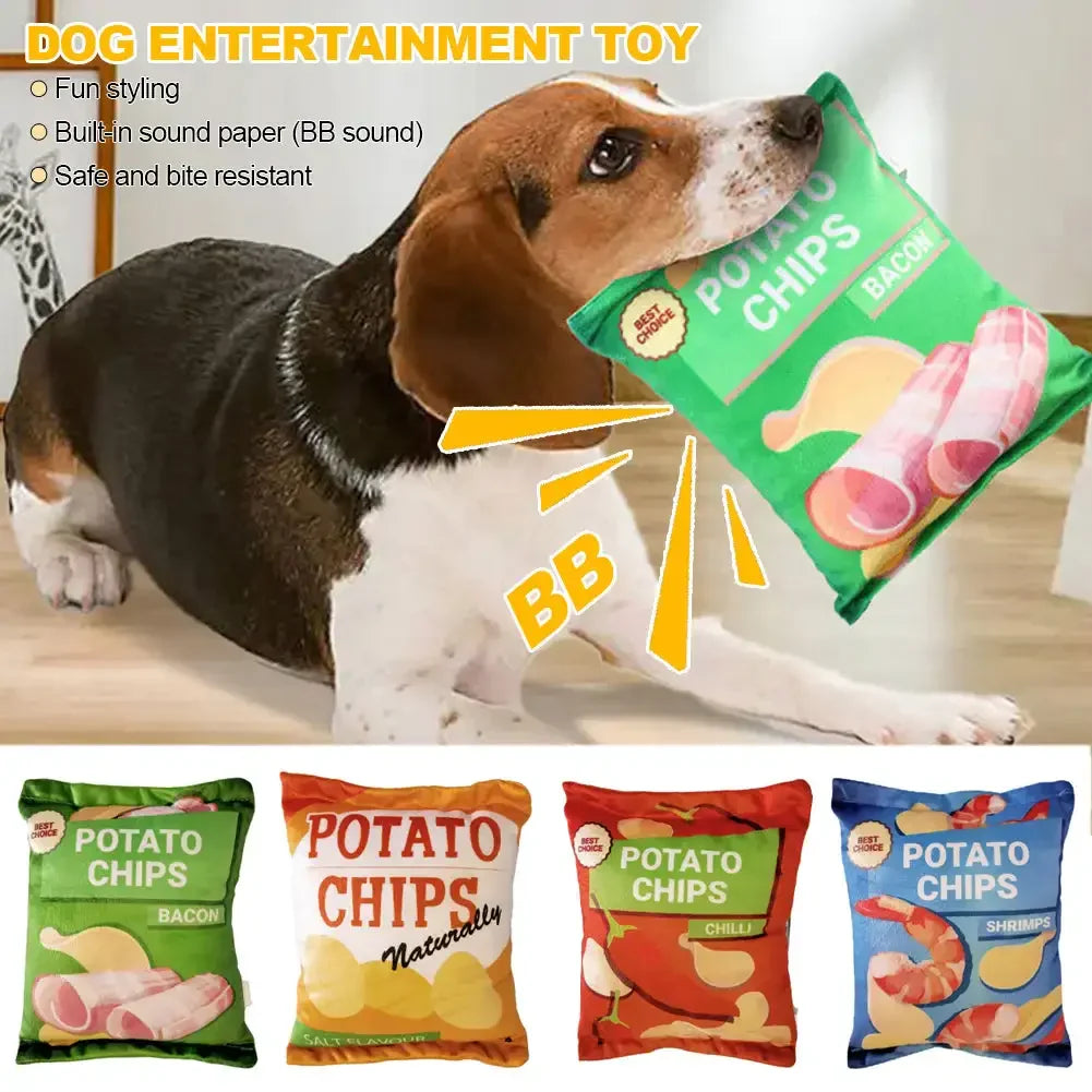 SnackPaws | Leuk knisper-speelgoed voor honden | Chips-ontwerp | Pluche & piepfunctie | Voor kleine & middelgrote honden