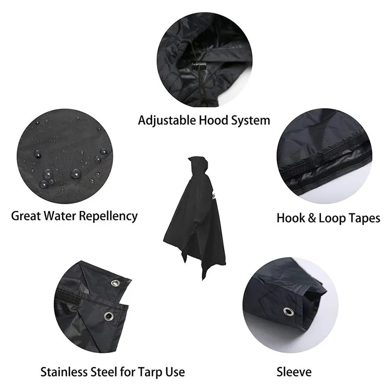 3-in-1 Draagbare Waterdichte Regenjas - Verstelbaar, Lichtgewicht en Herbruikbaar voor Mannen en Vrouwen, Ideaal voor Wandelen, Jagen en Klimmen