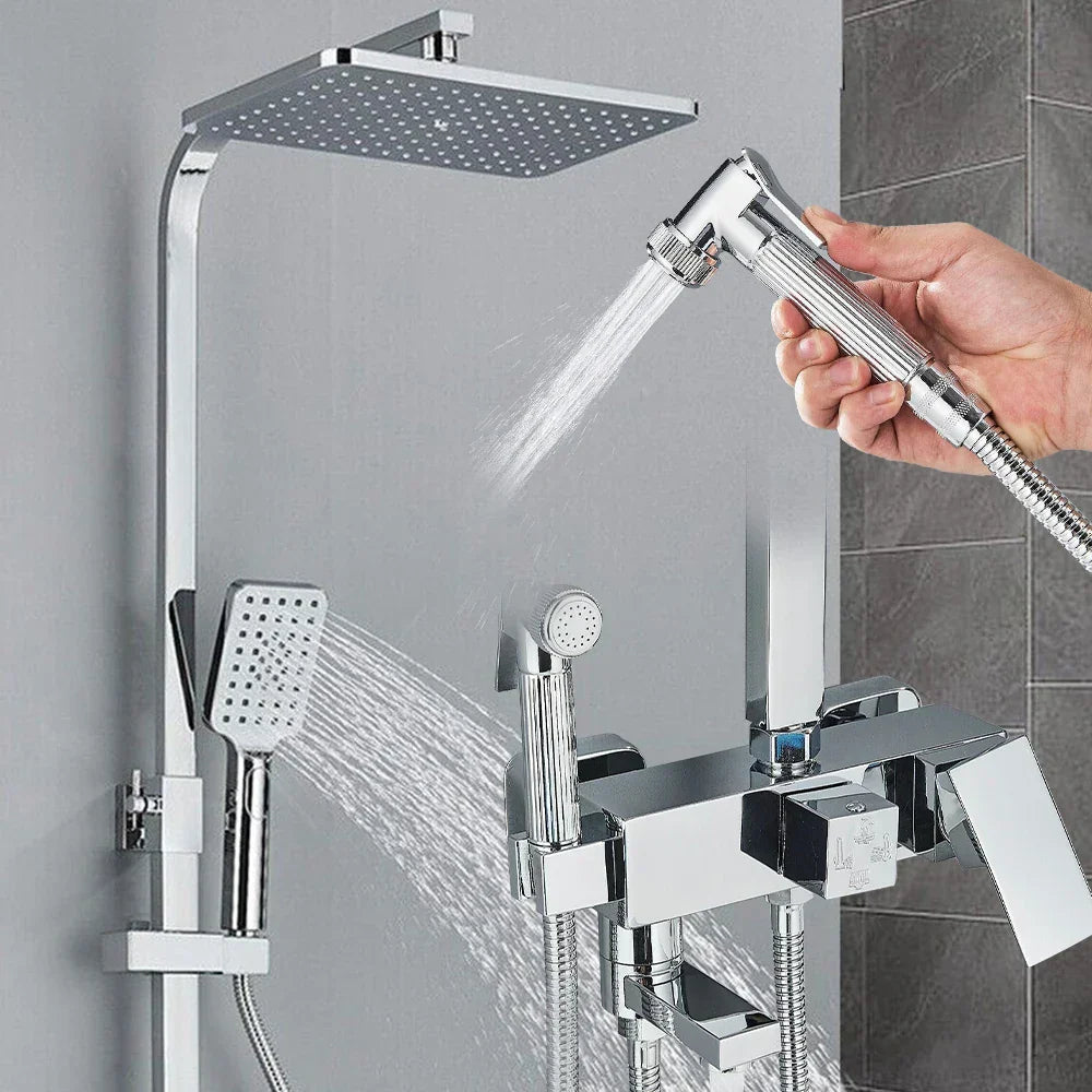 RainFlow Luxe Regendouche Set – verstelbare messing douchearmatuur met 4 functies