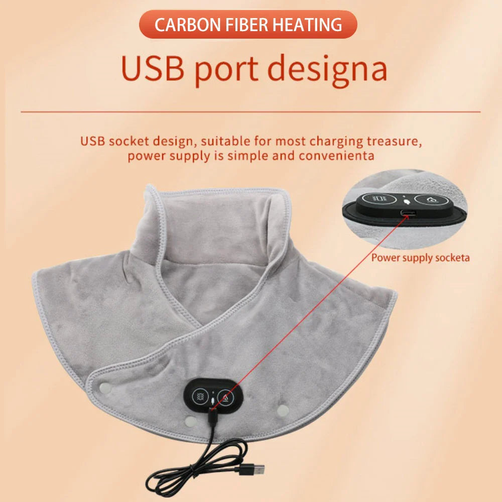 Warmte Nek- & Schoudermassager ThermoLiva | USB-verwarmingskussen met Vibratie | 3 Temperatuurinstellingen & Timer | Zacht Pluche