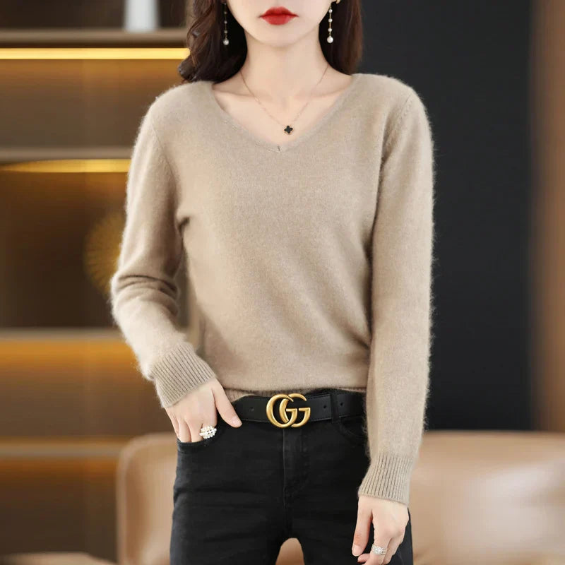 LunaWeave Pure Kasjmier V-hals Trui Met Slim Fit Voor Dames