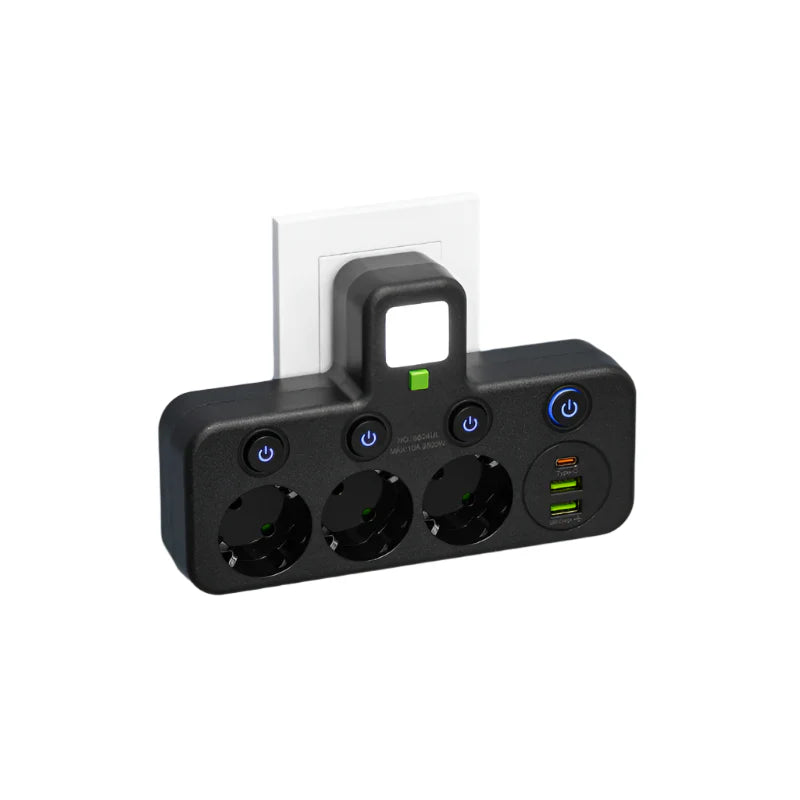 Meerdere stekkerdozen VOLTRIQ ProLine | 3–4 aansluitingen + 2× USB & 1× Type-C | 2500 W | Overspanningsbeveiliging & controle schakelaar