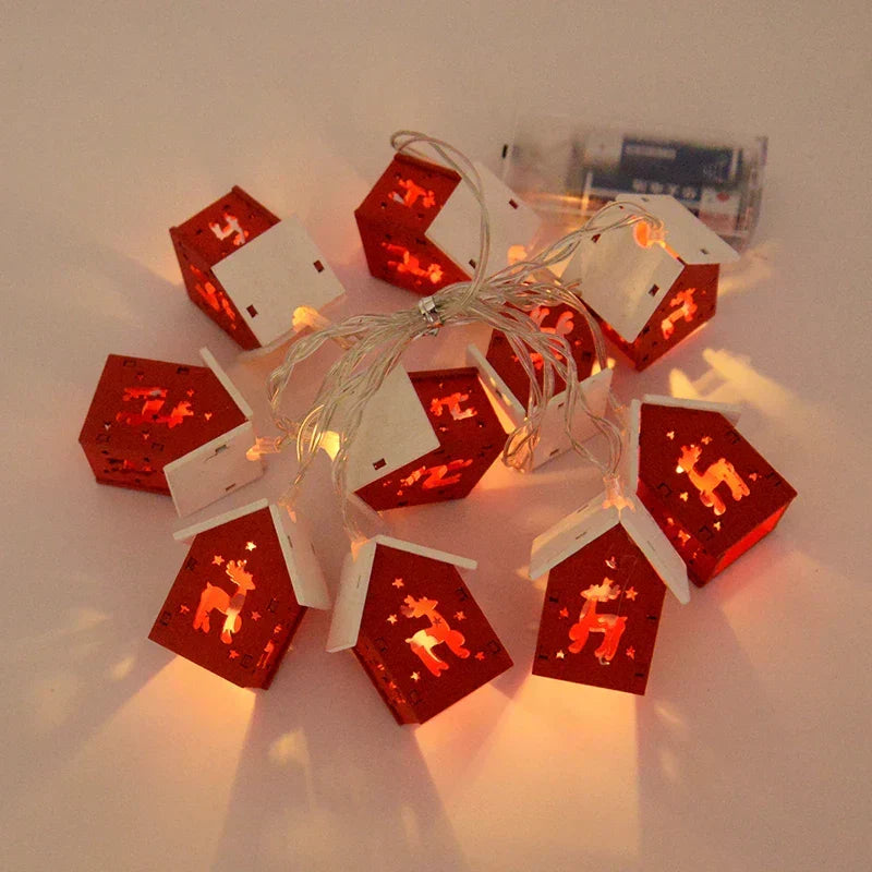 Houten Kersthuisjes met LED Kerstverlichting – Decoratieve Kerstdecoratie