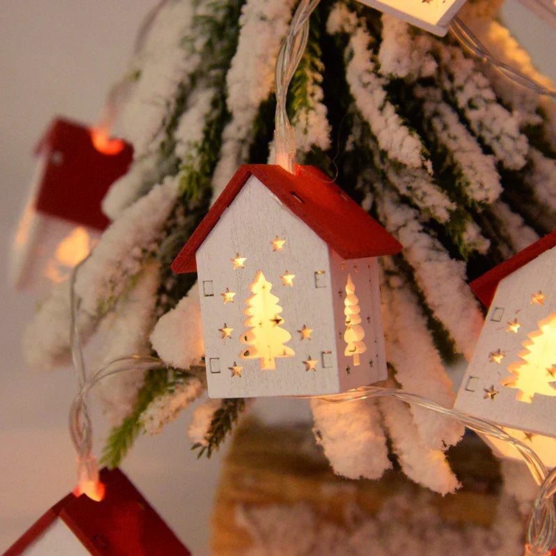 Houten Kersthuisjes met LED Kerstverlichting – Decoratieve Kerstdecoratie