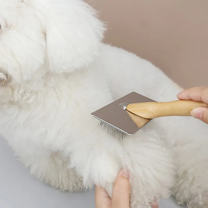 PuroPetz Honden- & Kattenborstel van Massief Hout | Rvs Kam | Verwijdert Onderwol & Klitten | Zachte Vachtverzorging & Massage