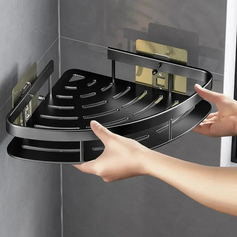 HoekHouder Aluminium Wandrek – Ruimtebesparende Badkamer Organizer Zonder Boren