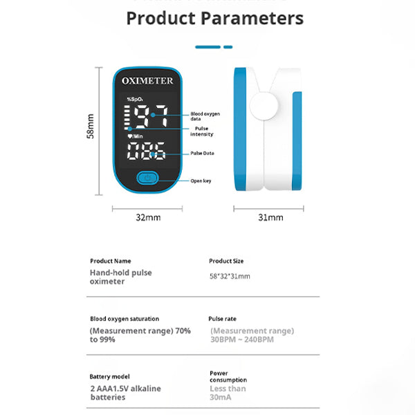 Draagbare Oximeter Meet Zuurstofniveau (SpO₂) & Hartslag