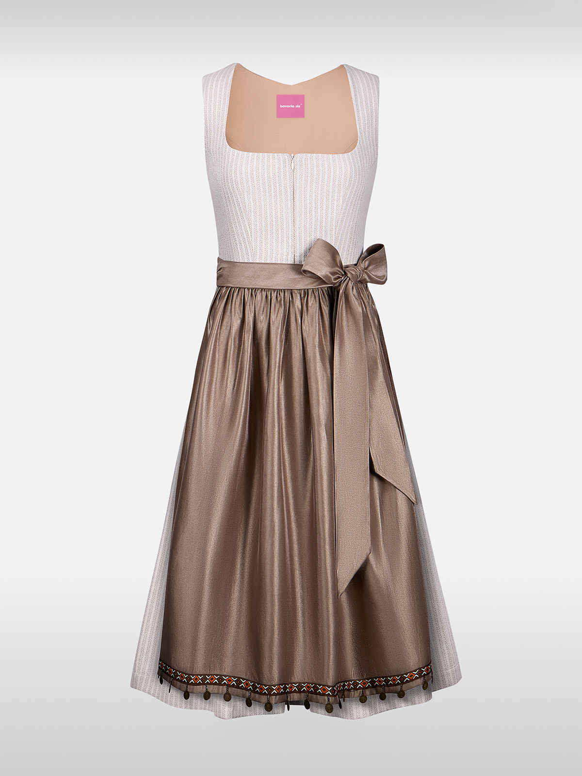 Dirndl in Beige Rechte Halslijn Gestructureerd Patroon