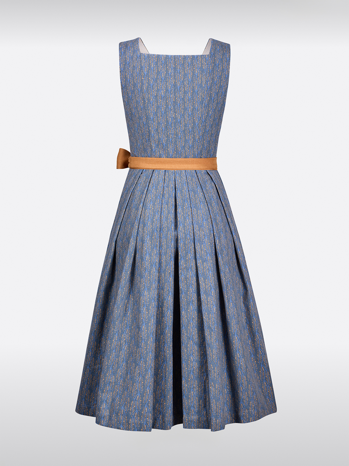 Blauwe Rechte Halslijn Met Knopen Bloemenpatroon Dirndl