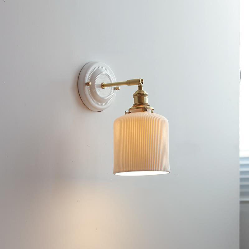 Vintage Japanse Keramiek Messing 1-Licht Wandlamp