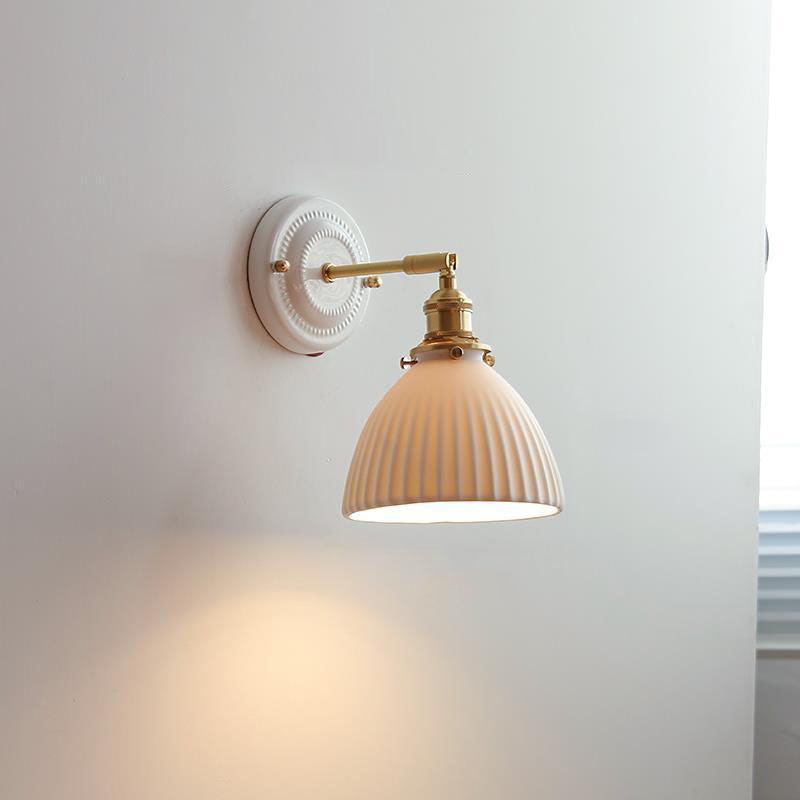 Vintage Japanse Keramiek Messing 1-Licht Wandlamp