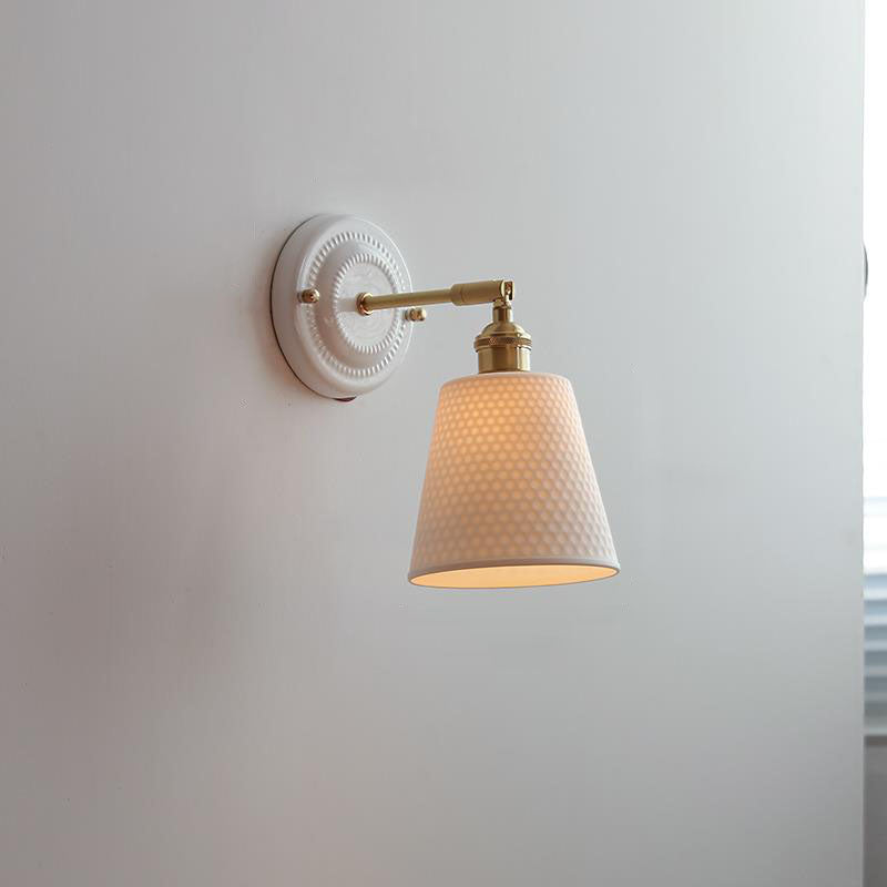 Vintage Japanse Keramiek Messing 1-Licht Wandlamp