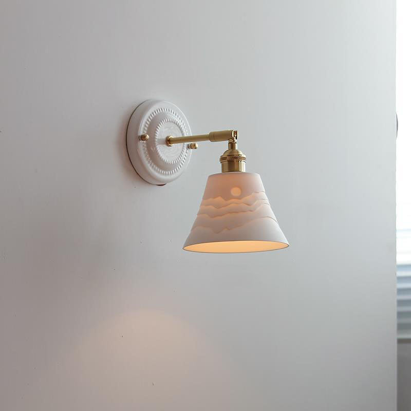 Vintage Japanse Keramiek Messing 1-Licht Wandlamp