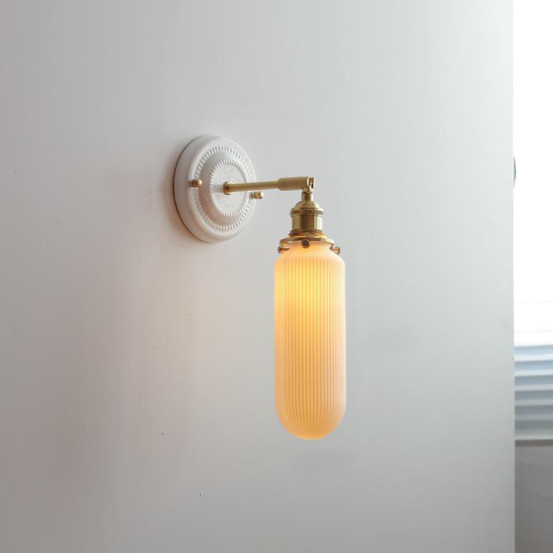 Vintage Japanse Keramiek Messing 1-Licht Wandlamp