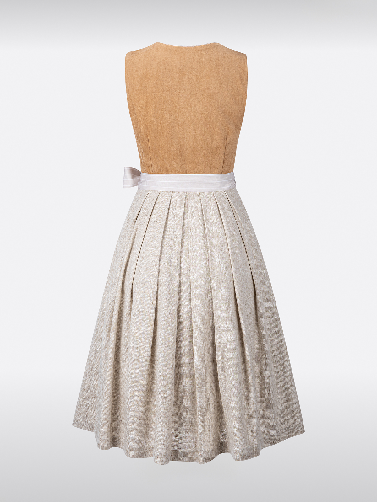 Dirndl in Bruin met Gemusterd en Rechte Uitsnede