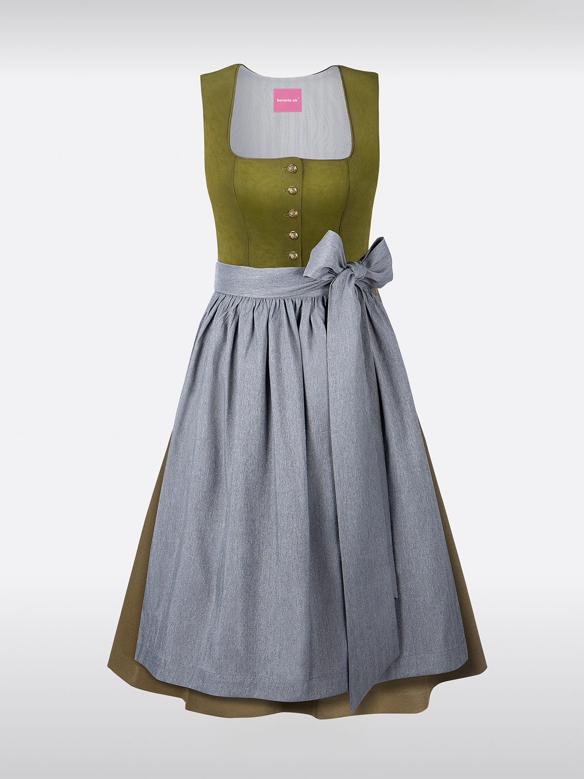 Groene Dirndl met Suède Bovenstuk Rechte Halslijn