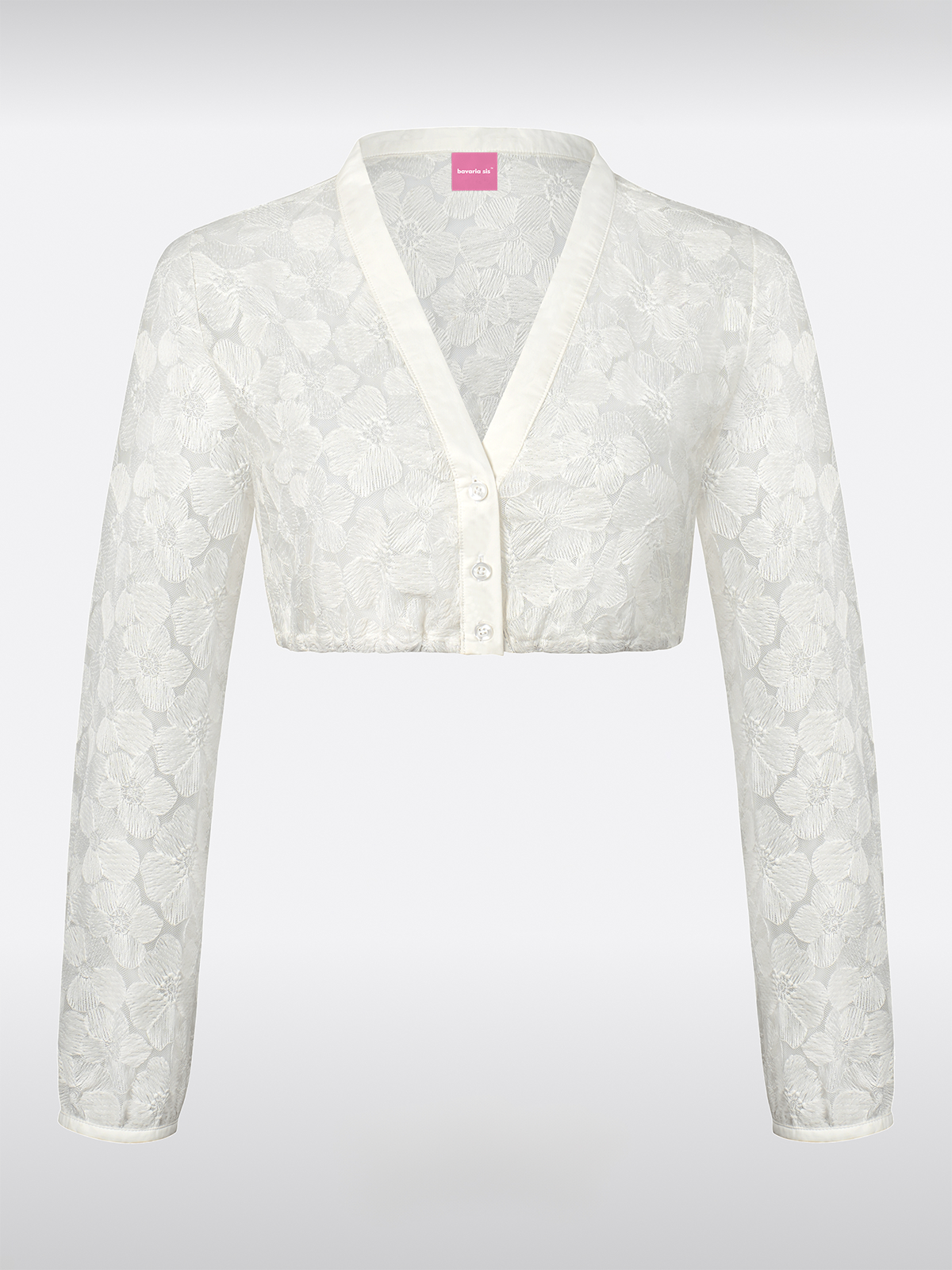 Witte Lange Mouwen V-hals Dirndlblouse van Kant