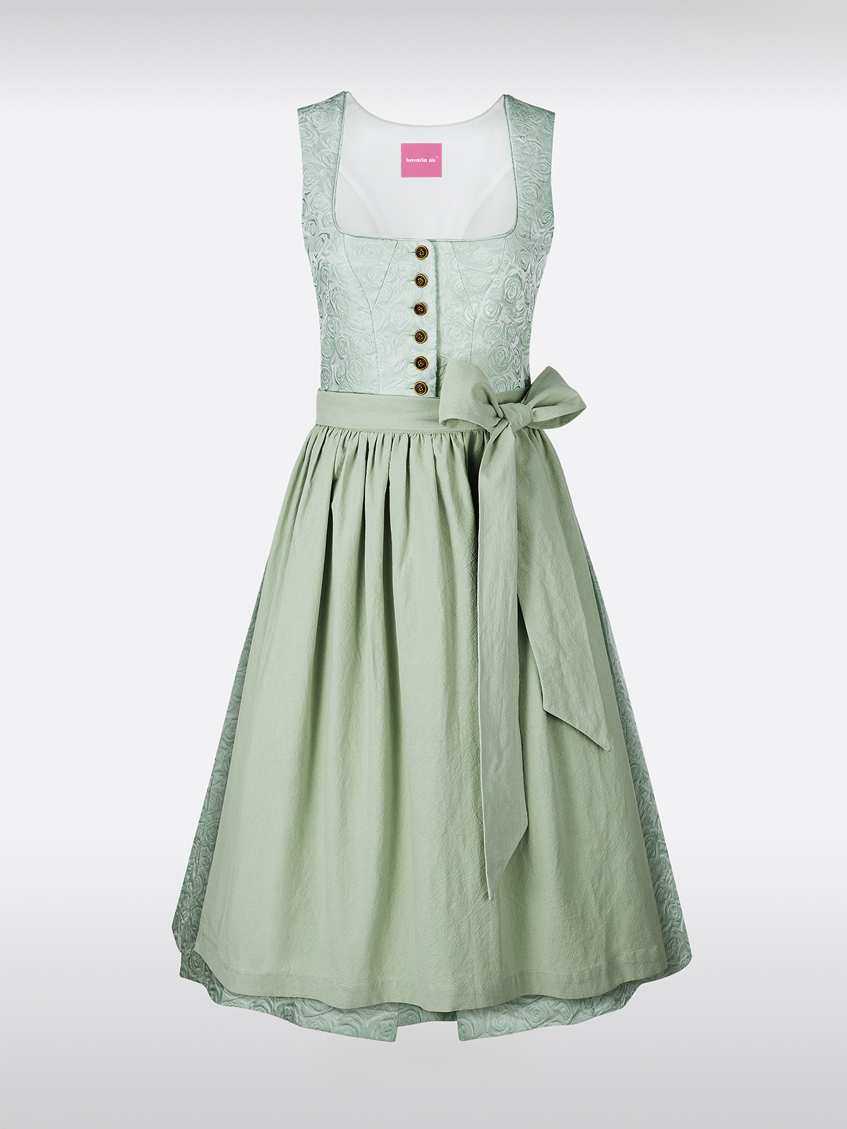 Groene Rechte Halslijn Knopen met Bloemenpatroon Dirndl