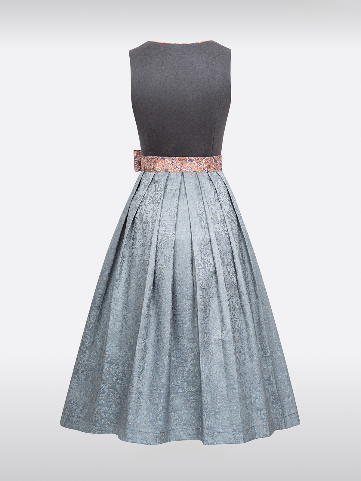 Grijze Rechte Halslijn Traditionele Dirndl met Suède Lijfje