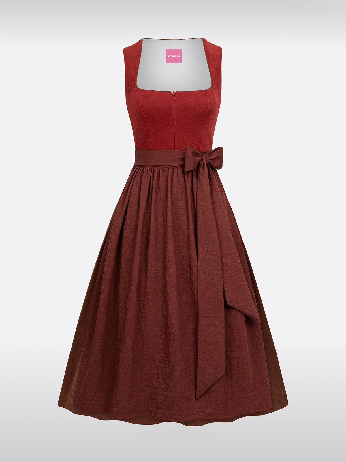 Rode Rechte Halslijn Traditionele Dirndl met Suède Lijfje