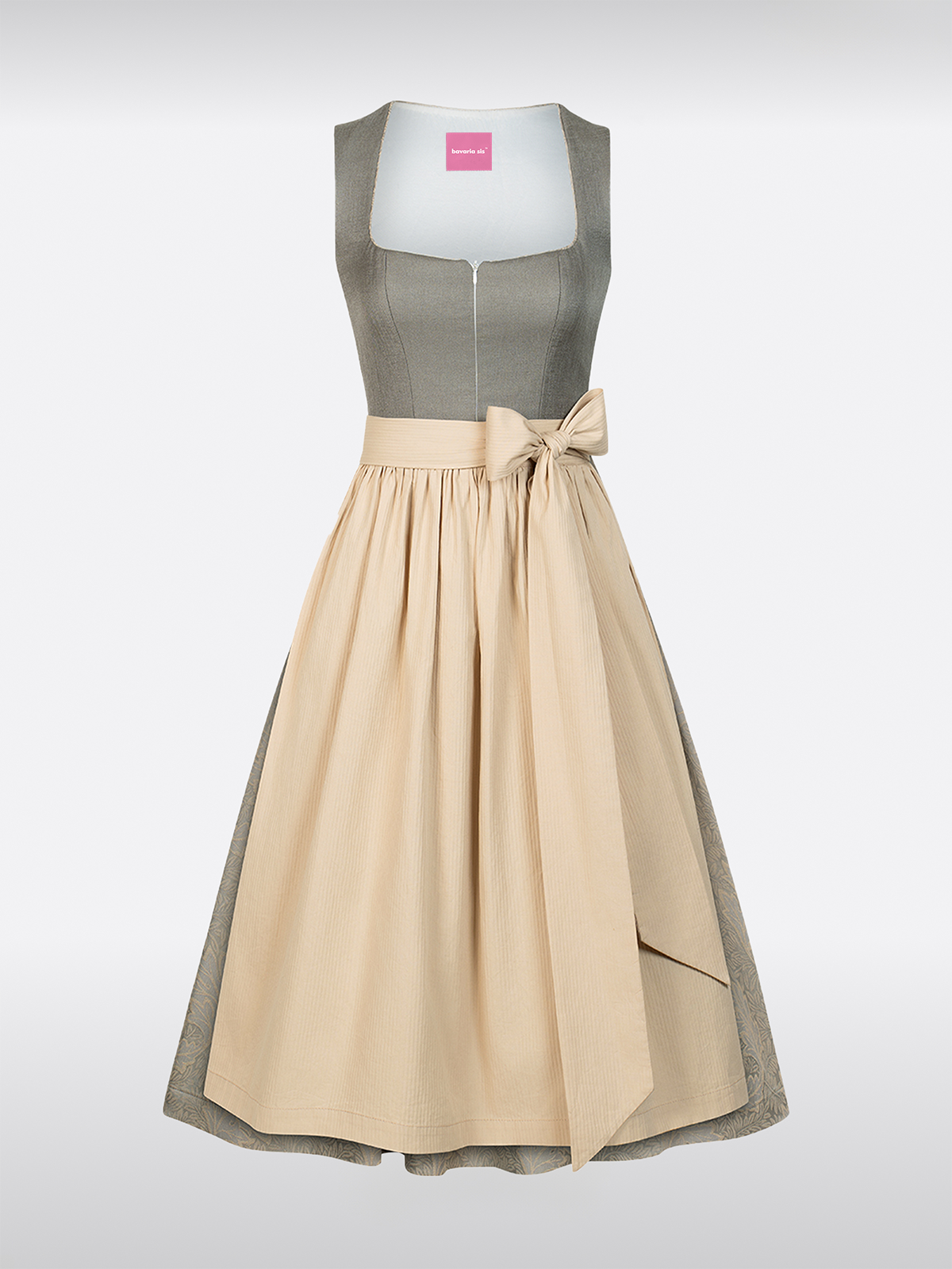 Grijze Rechte Halslijn Rits Voor Dirndl