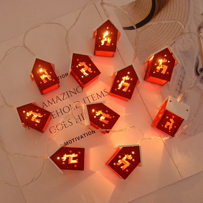 Houten Kersthuisjes met LED Kerstverlichting – Decoratieve Kerstdecoratie