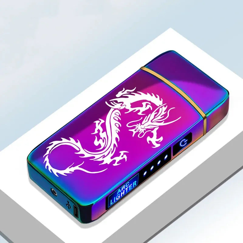Oplaadbare USB Plasma Aansteker met Winddichte Dubbele Boogvlam – Stijlvol Metaalontwerp voor Binnen- en Buitengebruik