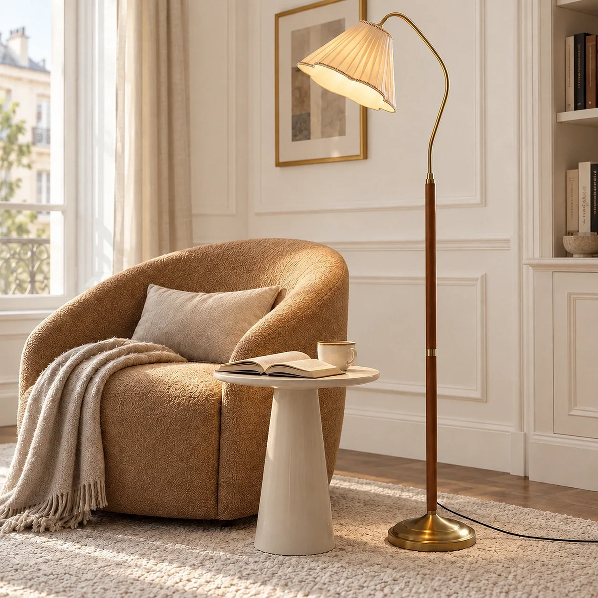 Vintage Bloem Plissé Stof Vloerlamp