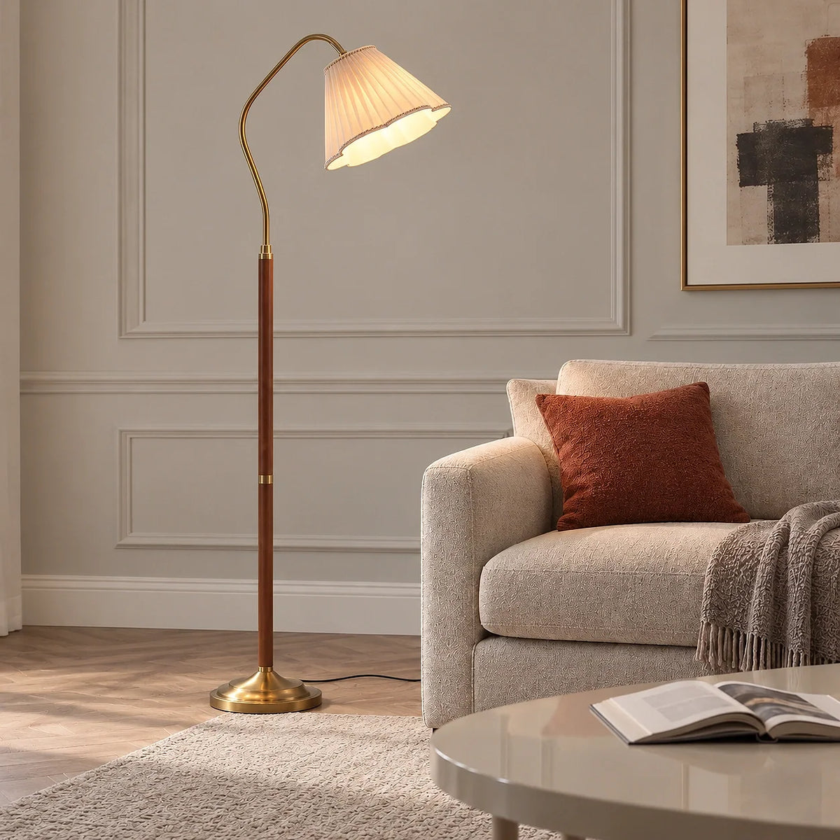 Vintage Bloem Plissé Stof Vloerlamp