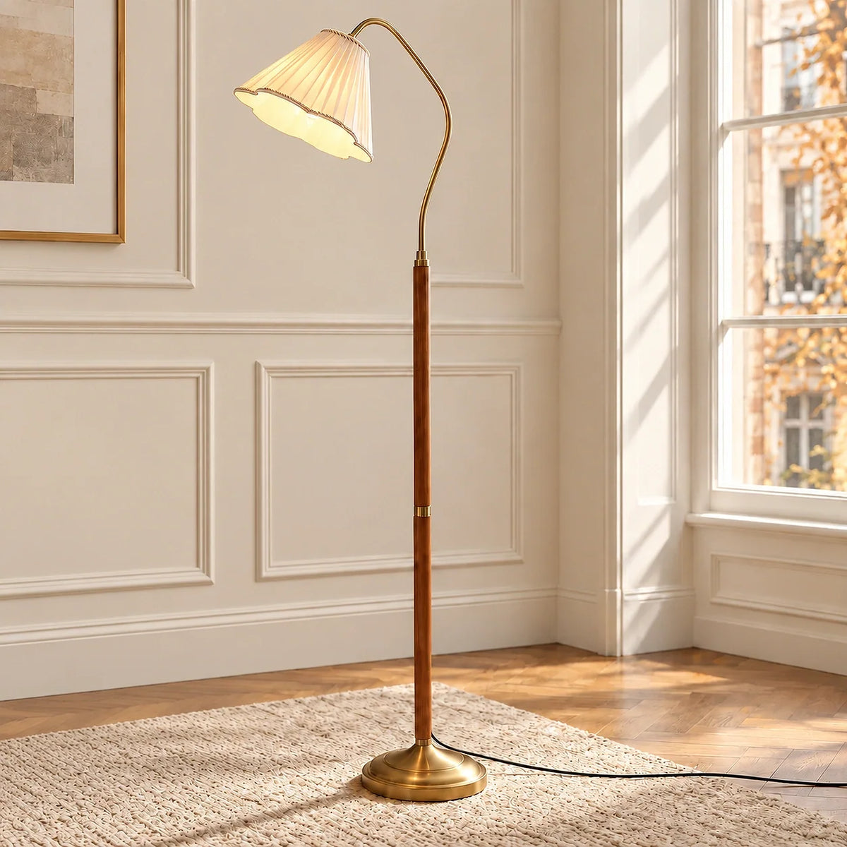 Vintage Bloem Plissé Stof Vloerlamp