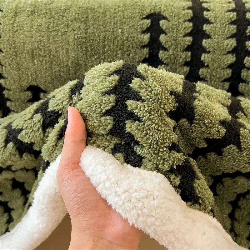 Dubbelzijdige Sherpa Fleece Deken met Geometrisch Patroon – Zachte Warme Woonplaid