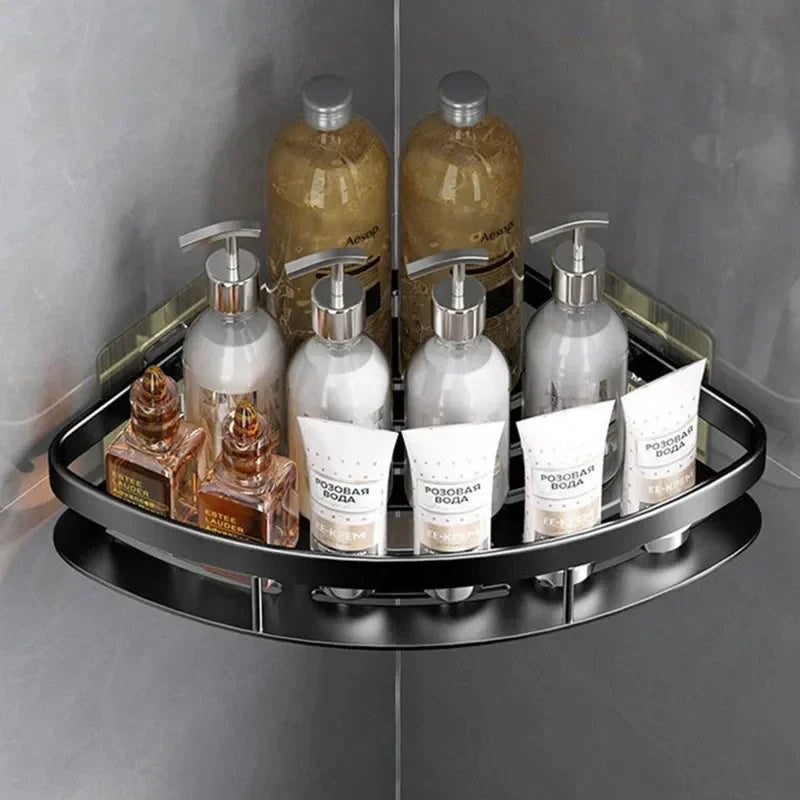 HoekHouder Aluminium Wandrek – Ruimtebesparende Badkamer Organizer Zonder Boren
