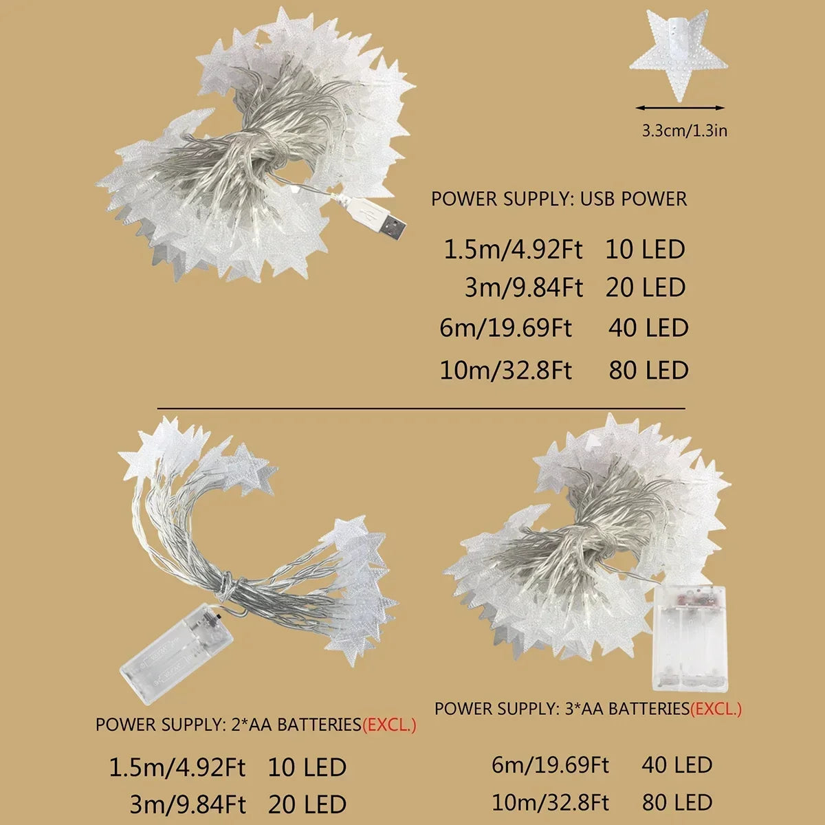 Sterren LED Kerstverlichting – Decoratieve Lichtslinger voor Binnen en Buiten