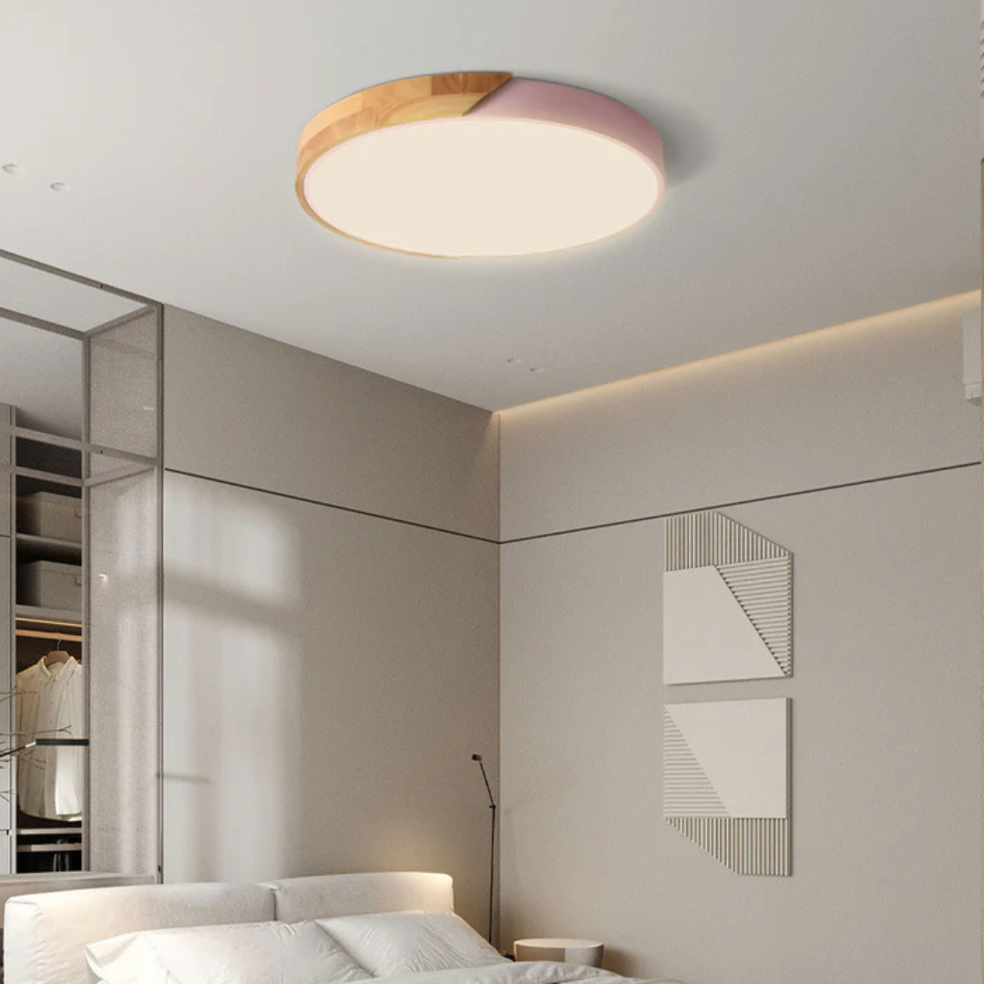 Scandinavische Houten LED-Plafondlamp – Modern Flush-Mount-Design voor een Gezellige Sfeer