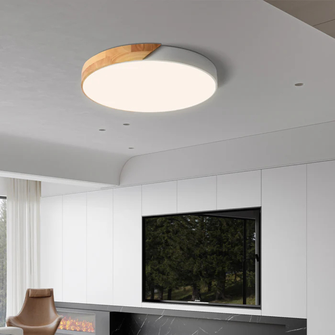 Scandinavische Houten LED-Plafondlamp – Modern Flush-Mount-Design voor een Gezellige Sfeer