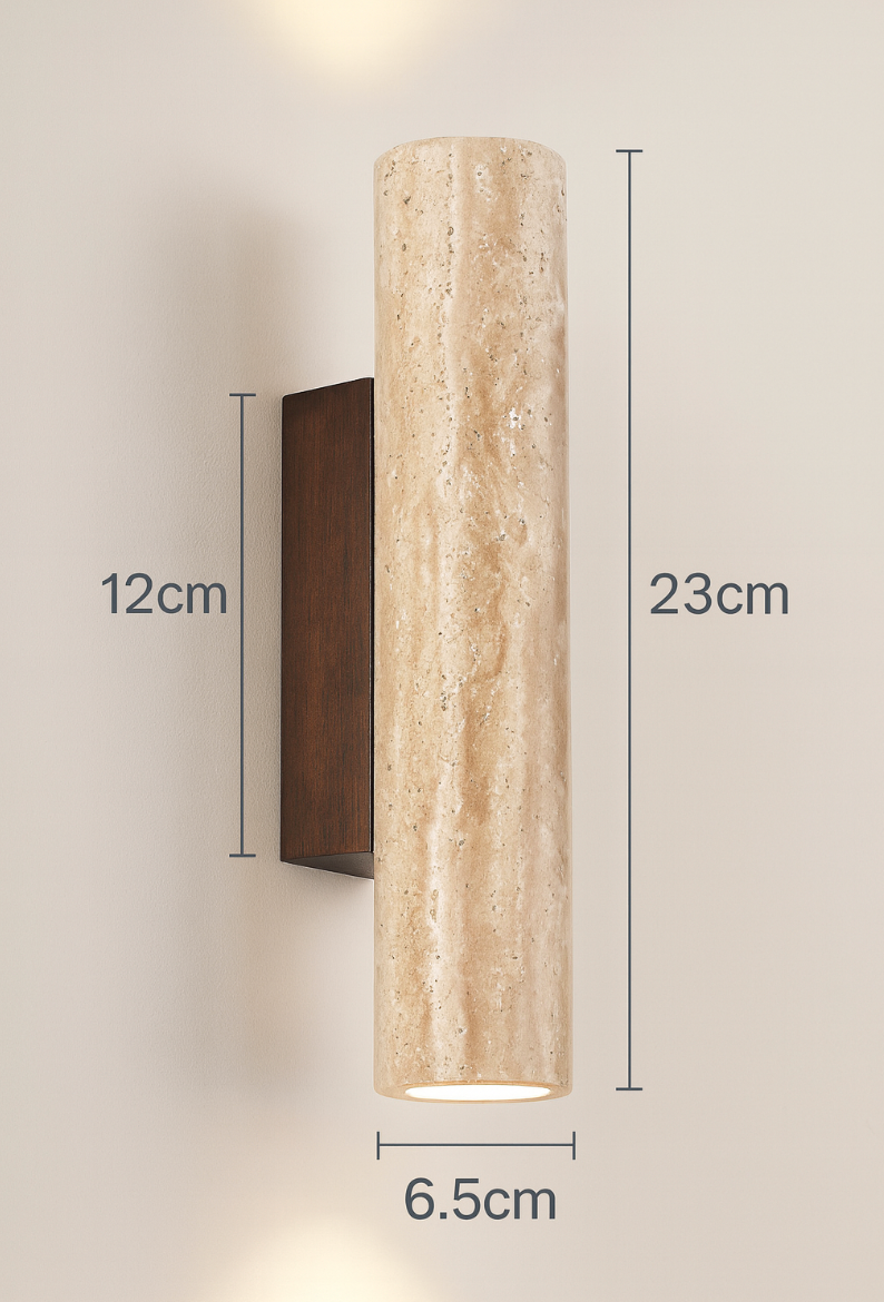 Moderner Minimalistische Travertin-Marmere Cylinder Wandlamp LED 2-Licht