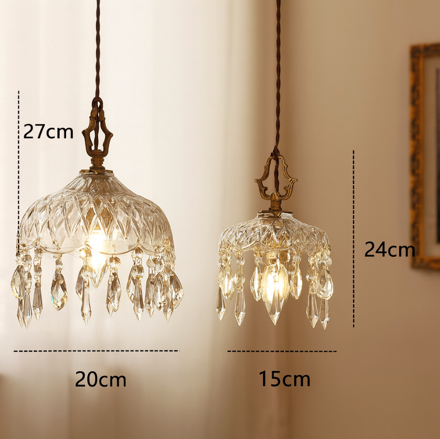 Vintage Koperen Kristal Bloem Pendelarmatuur | 1-Licht