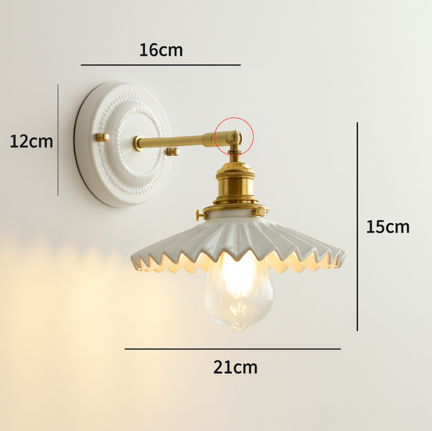 Vintage Japanse Keramiek Messing 1-Licht Wandlamp