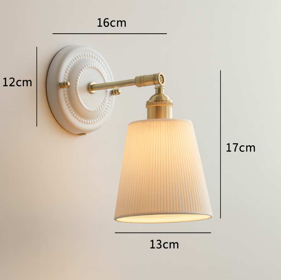 Vintage Japanse Keramiek Messing 1-Licht Wandlamp