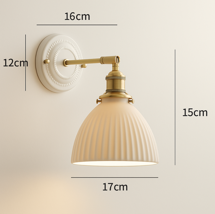 Vintage Japanse Keramiek Messing 1-Licht Wandlamp