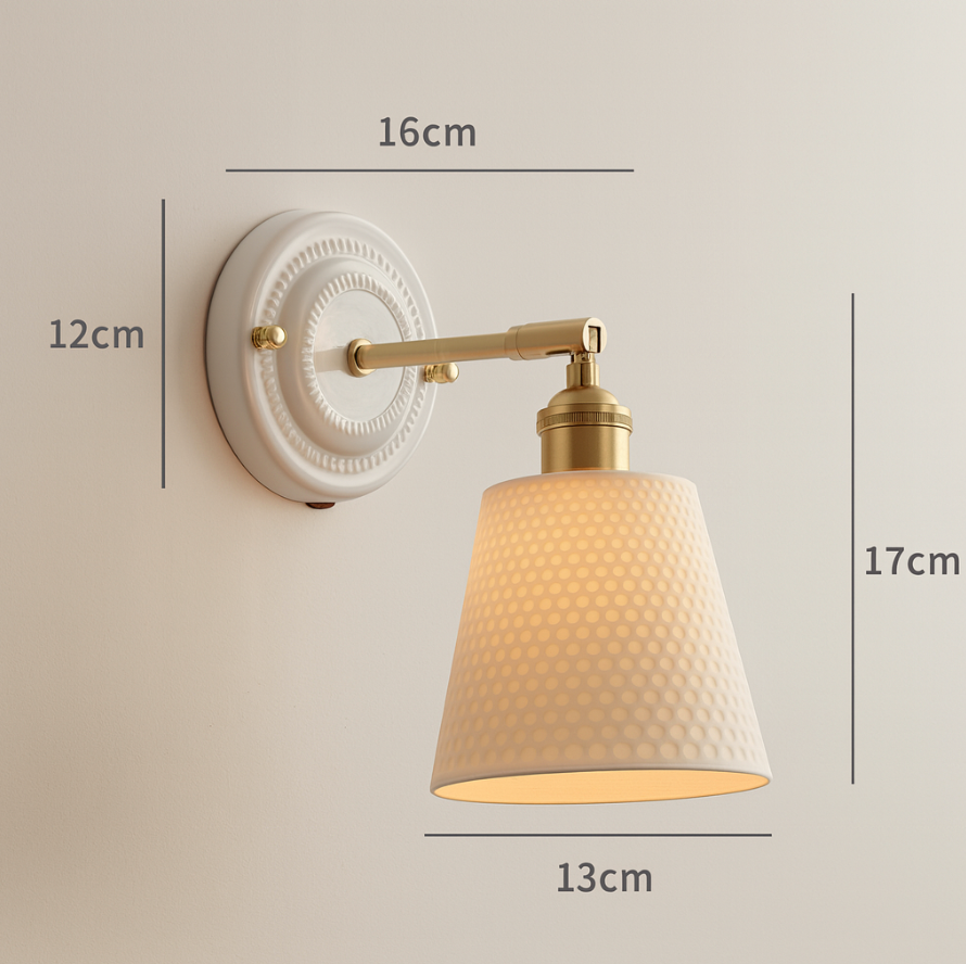 Vintage Japanse Keramiek Messing 1-Licht Wandlamp