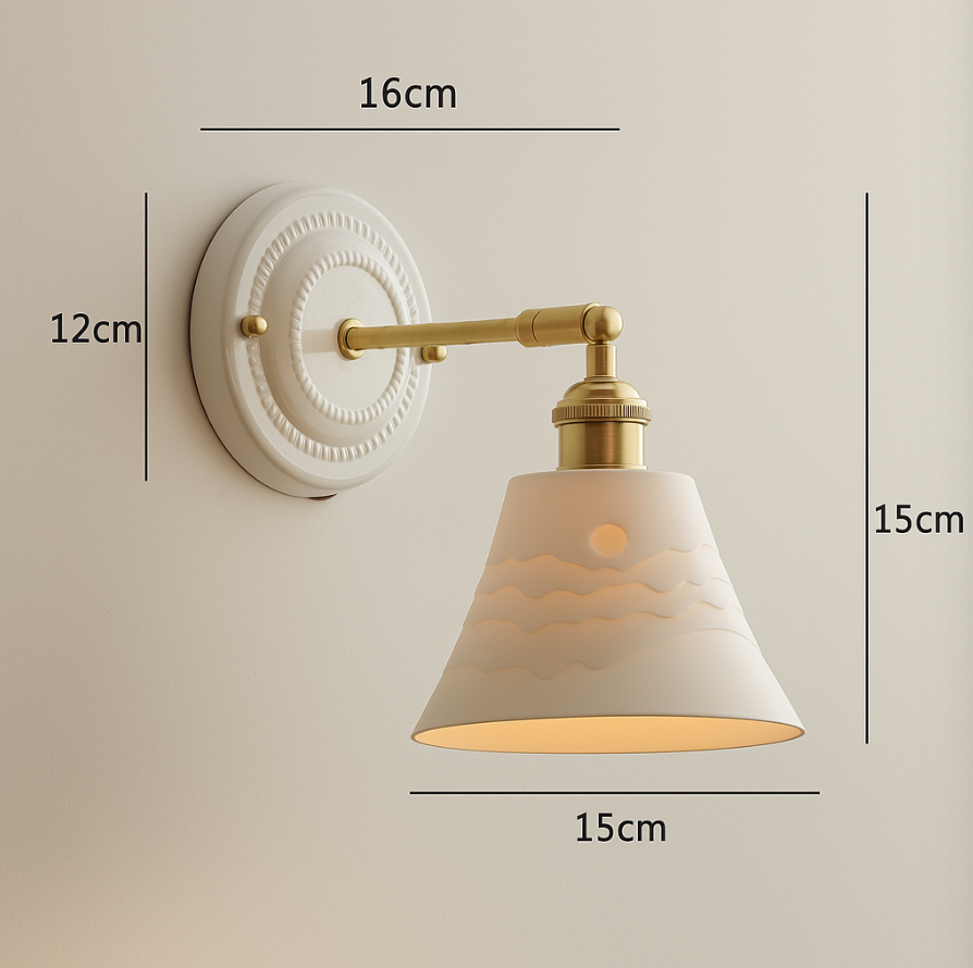 Vintage Japanse Keramiek Messing 1-Licht Wandlamp