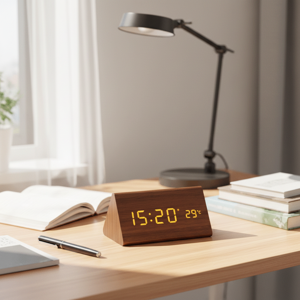 WOODSENSE – LED-houten klok met spraakbesturing voor stijlvolle tijdsaanduiding