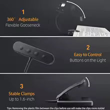 Lezenlamp FlexiRead | USB Oplaadbaar | 3 Lichtkleuren & Dimbaar | Clip & Flexibele Arm