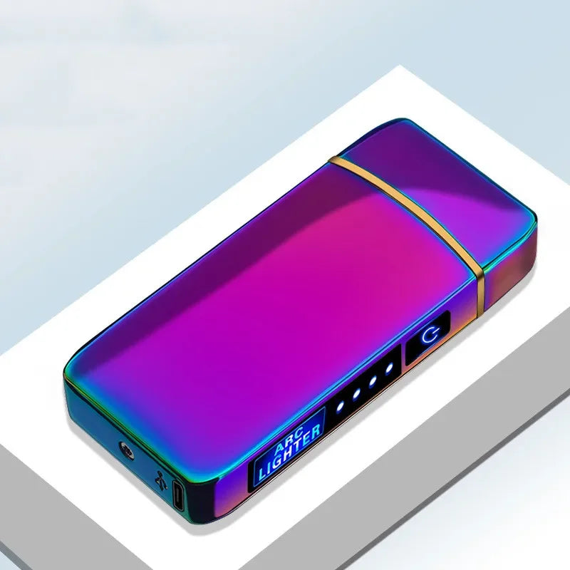 Oplaadbare USB Plasma Aansteker met Winddichte Dubbele Boogvlam – Stijlvol Metaalontwerp voor Binnen- en Buitengebruik