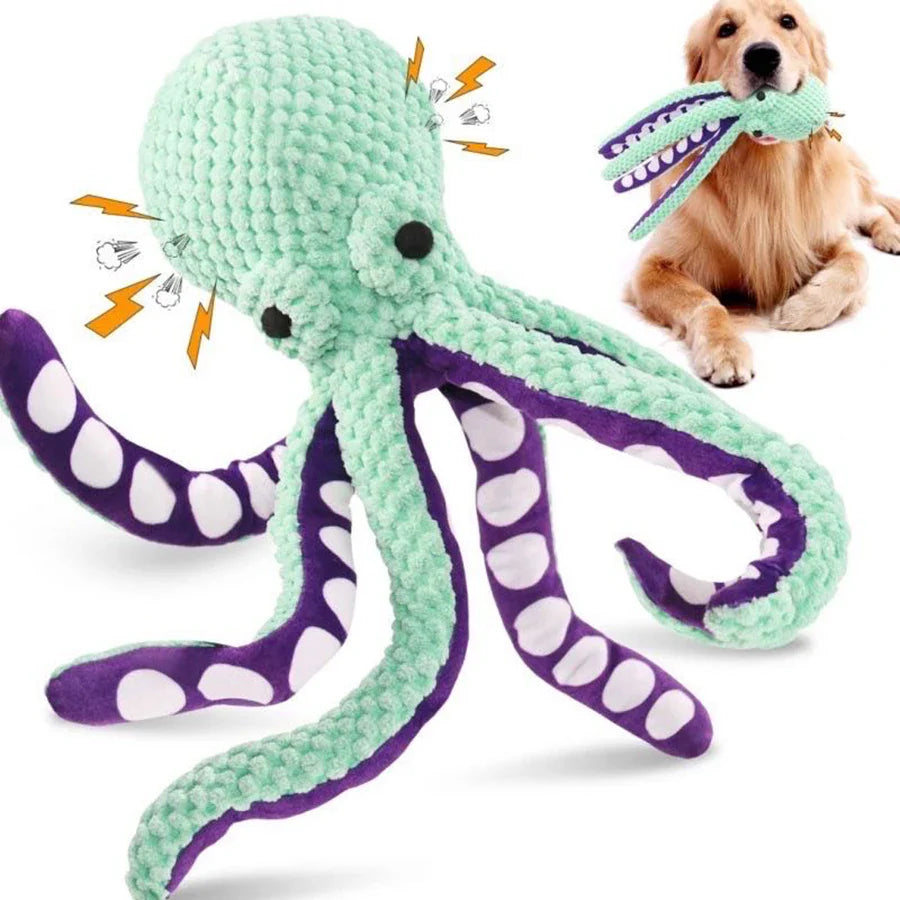 PfotenFreund Hondenspeelgoed Octopus | Met Piepfunctie | Anti-Verveling & Tandverzorging | Zacht Pluche in Blauw