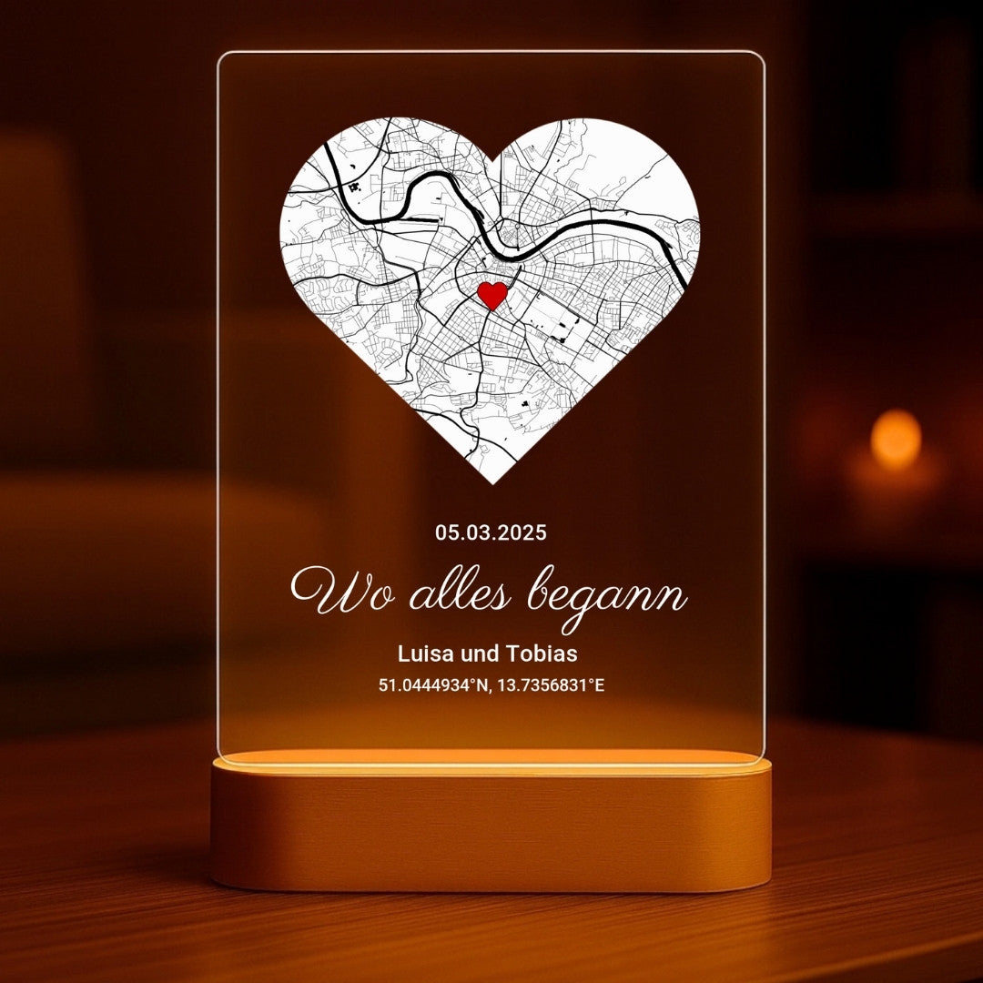 LichtZauber Nachtlicht | Gepersonaliseerd LED-nachtlicht met houten voet voor een gezellige sfeer