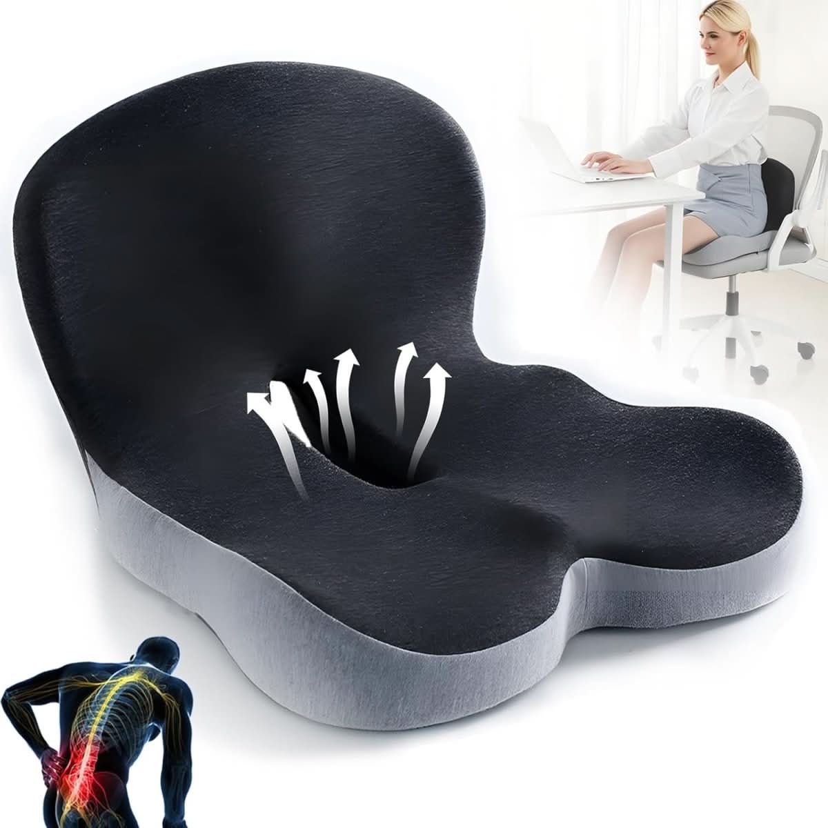 Zitkussen | Ergonomisch Memory Foam Zitkussen | Drukverlagend & Antislip | ErgoComfort