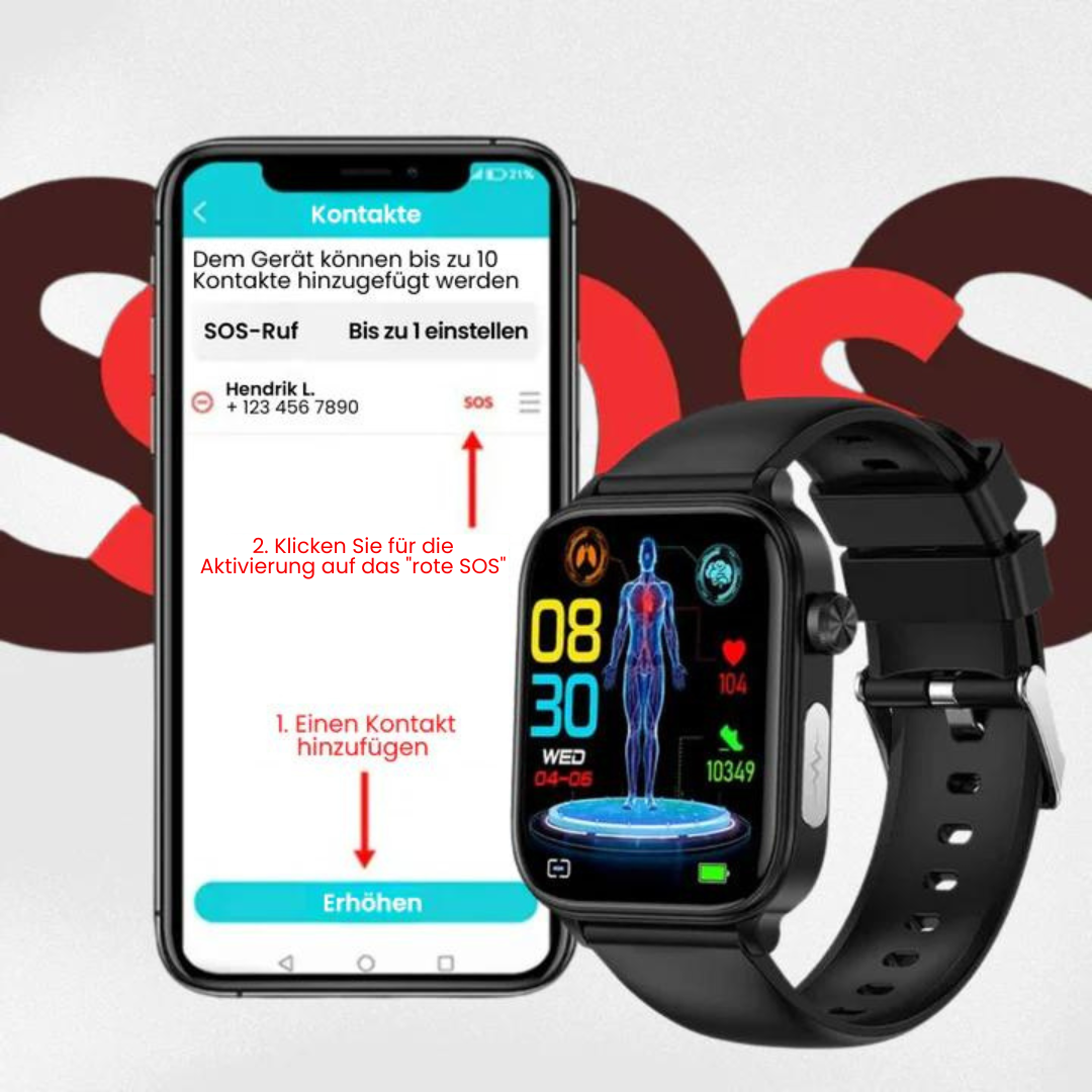 Smartwatch met SOS Noodalarm & Valdetectie | Hartslag, Zuurstof en Activiteit Tracking | Bluetooth & Waterbestendig