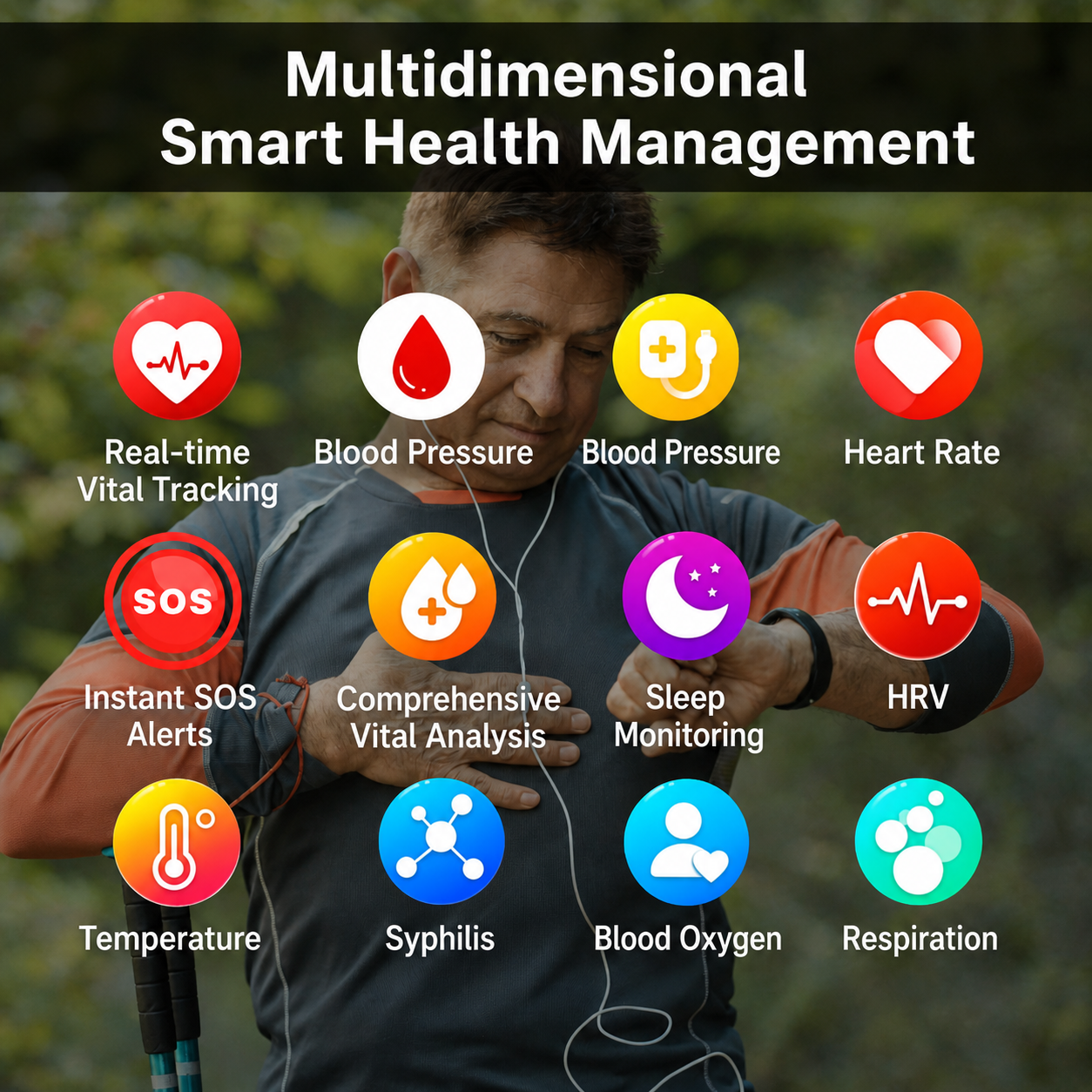 Smartwatch met SOS-noodalarm en valdetectie | Hartslag-, zuurstof- en activiteitsmeting | Bluetooth en waterdicht